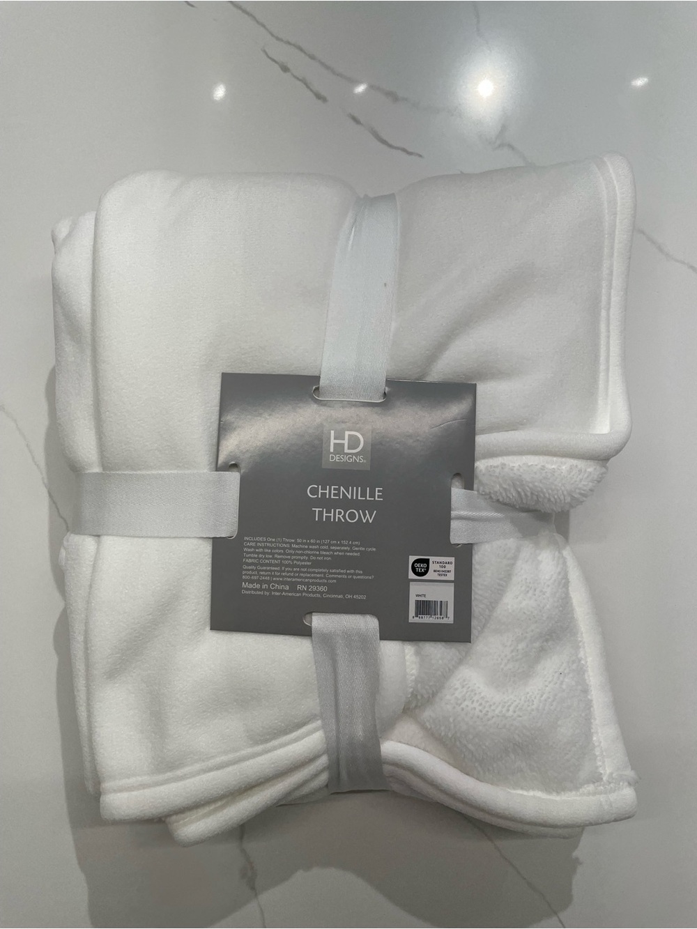 White Chenille Throw Blanket, 50” x 60”